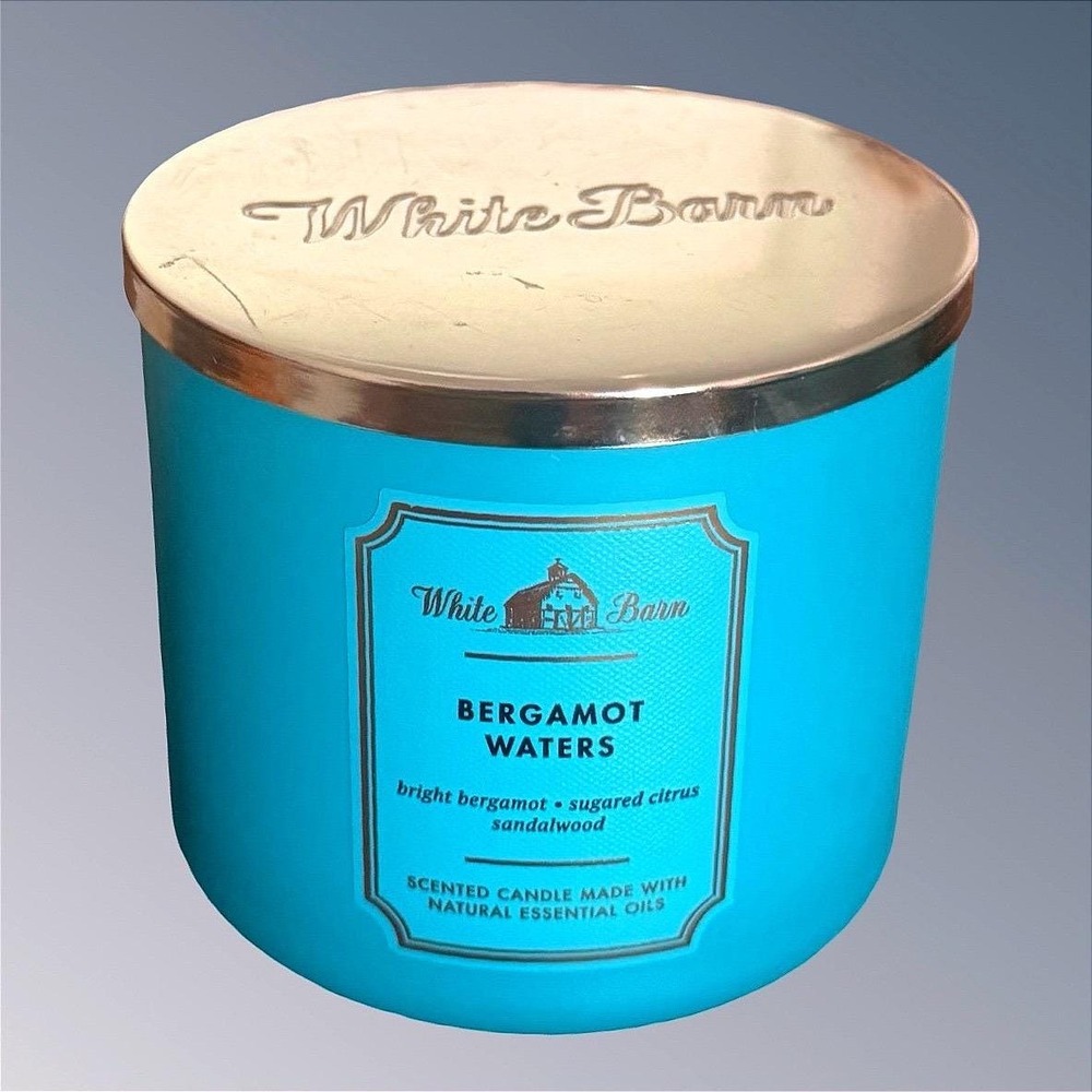 White Barn Bergamot Waters 3-Wick Bath & Body Works Candle 14.5 oz Blue Jar